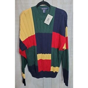 NWT Vtg Nautica Sweater Mens Small Crewneck Knit 90s Colorblock Retro Pullover